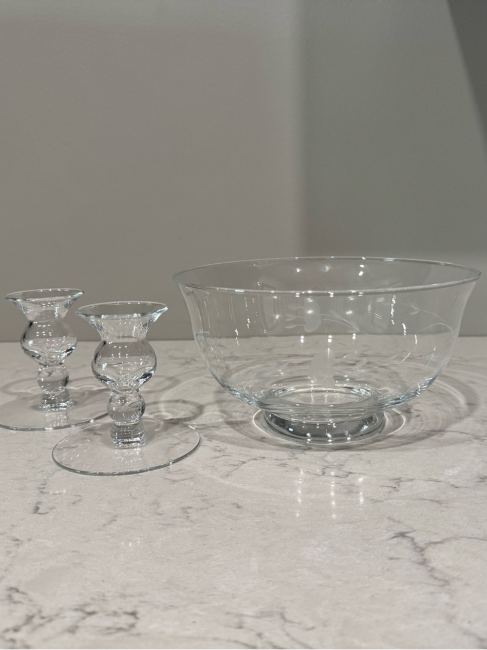 Vintage Princess House Handblown Crystal Bowl and 2 Candle Holders
